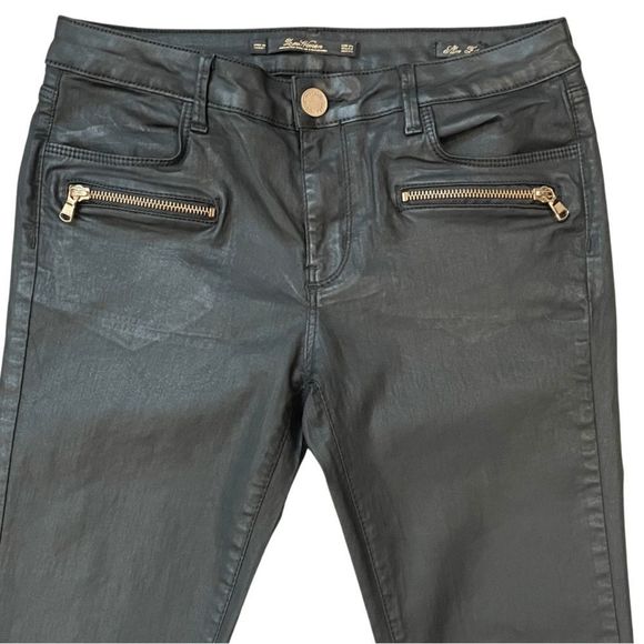 Zara Black Vegan Leather Moto Jeans - Picture 4 of 11